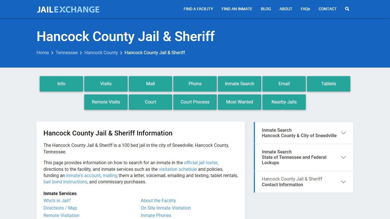 Hancock County Jail & Sheriff, TN Inmate Search, Information